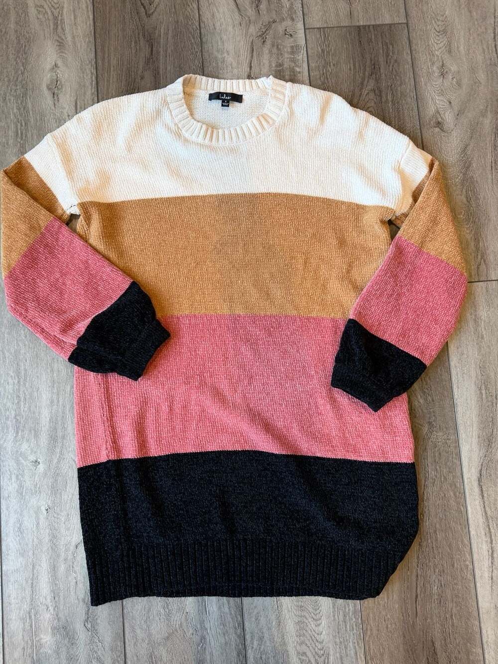 Lulus Call It Even Ivory Multi Color Block Chenille Sweater Dress Size S